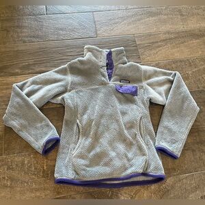 Patagonia Gray and Purple Fleece Pullover
